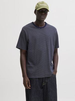 JJEDOVER STRIPED TEE SS CREW NECK S N 175876 Navy Bla