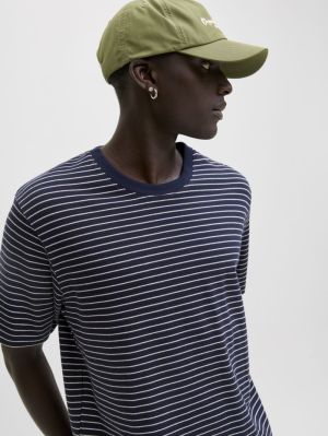 JJEDOVER STRIPED TEE SS CREW NECK S N 175876 Navy Bla